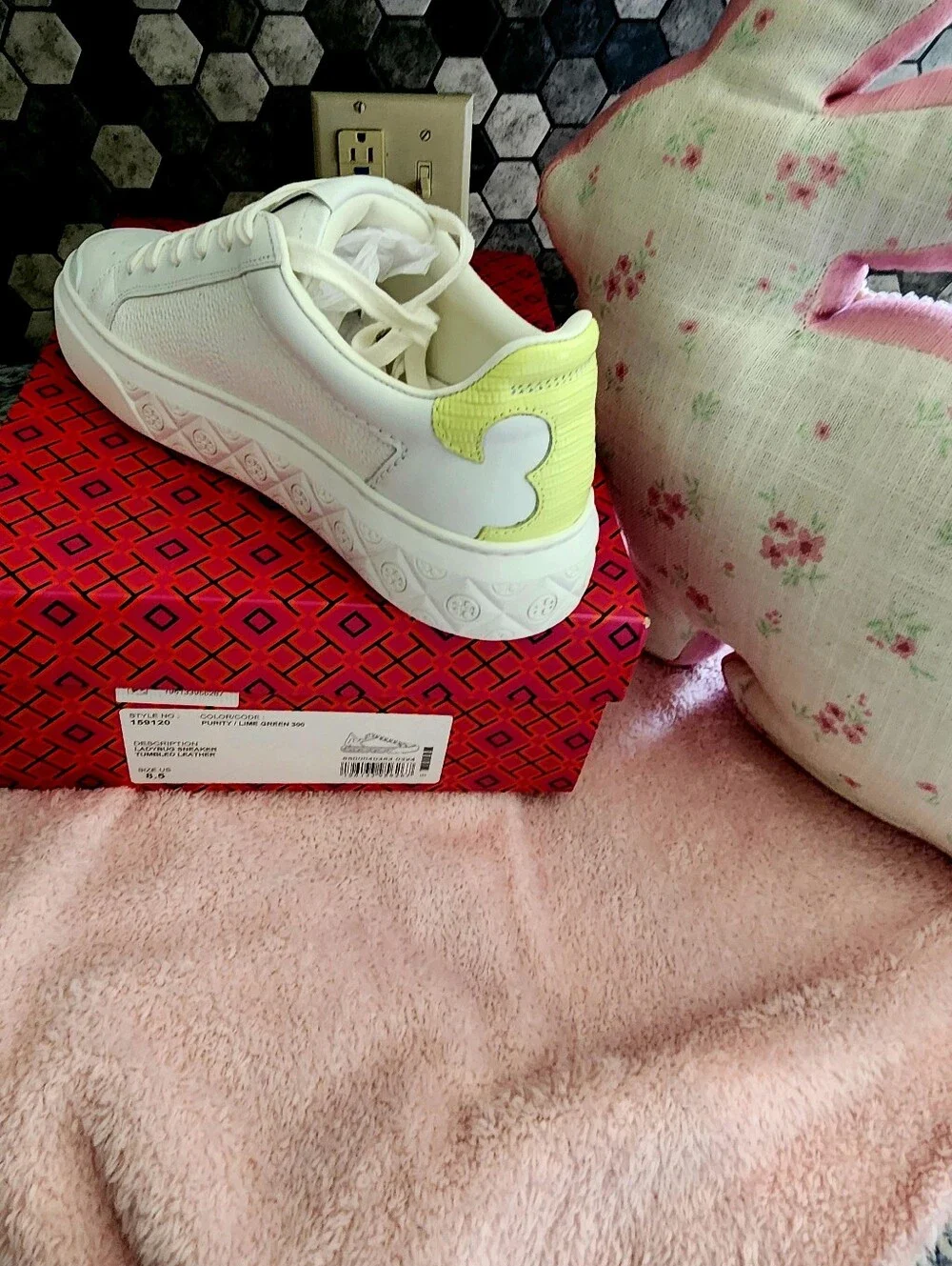 Tory Burch White Leather Platform Sneaker with Yellow Heel Tab